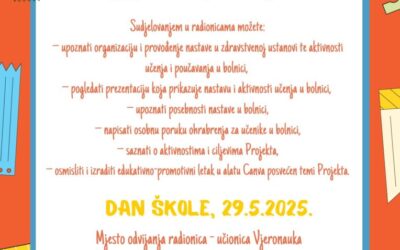 Poziv na sudjelovanje u radionicama školskog projekta “Pružam podršku vršnjacima u bolnici”