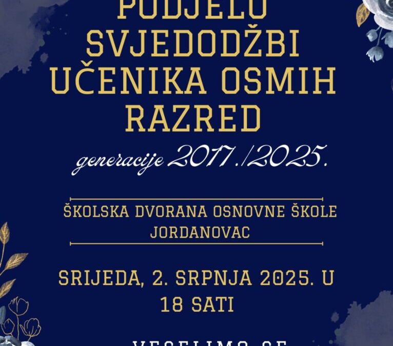 Podjela svjedodžbi za učenike osmih razreda