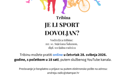 Nova Tribina za roditelje pod nazivom ” Je li sport dovoljan?”