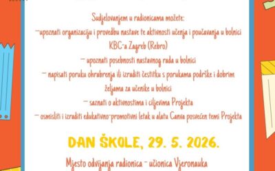 Poziv na sudjelovanje u radionicama školskog projekta “Pružam podršku vršnjacima u bolnici”